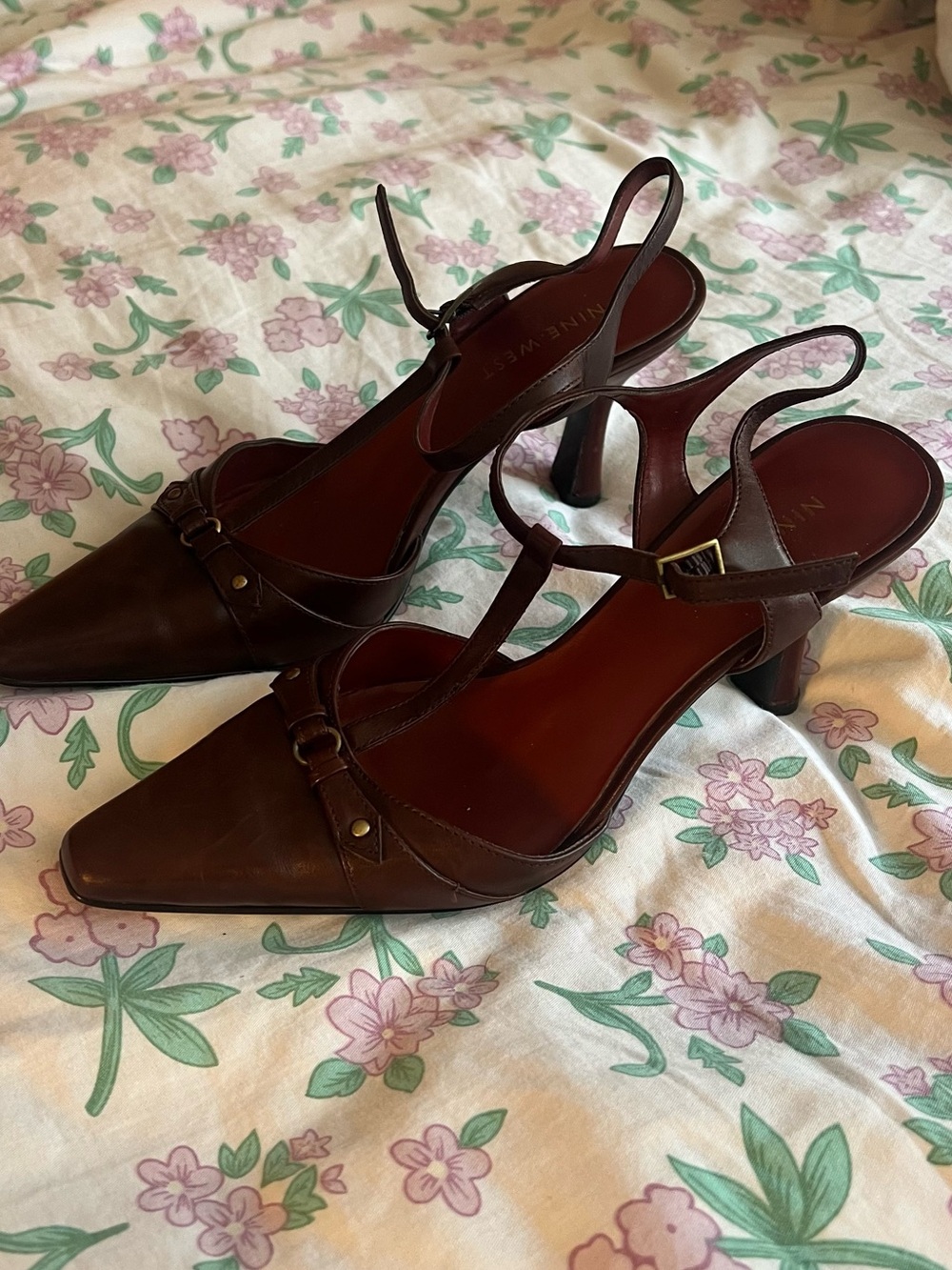 Vintage Burgundy Brown Nine West T Strap Heels